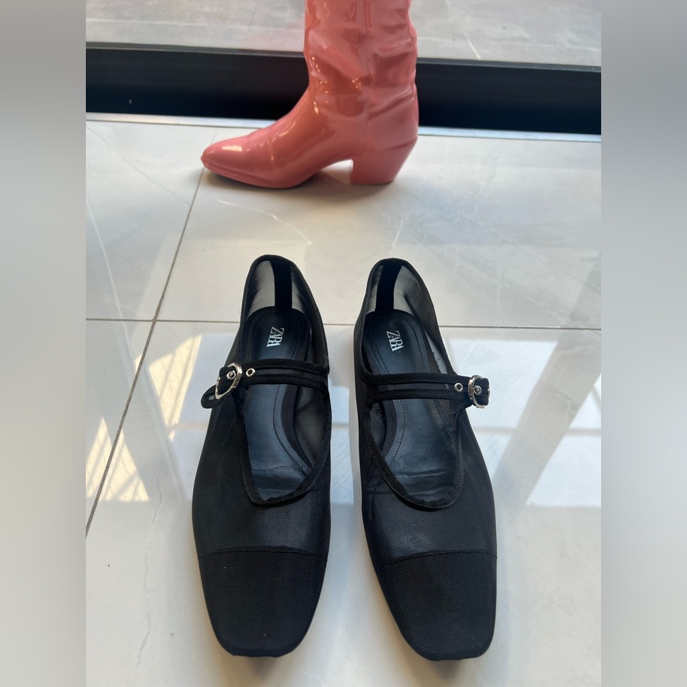 Zara Sheer Black Square toe ballerina flats Sz 8.5